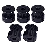 Sunhokey GT2 Black Aluminum 20 Teeth Timing Belt Idler Pulley for 3D Printer 6mm Width Timing Belt (Black-GT2 5mm Bore 20 Teeth)