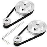 PAGOW 2 Kit GT2 Synchronous Wheel 20&60 Teeth 5mm Bore, Aluminum Timing Pulley with 2 pcs Length 200mm Width 6mm Belt (bore 5mm(2pcs a Set))