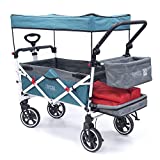 Creative Outdoor Push Pull Collapsible Folding Wagon Stroller Cart for Kids | Titanium Series | Beach Park Garden & Tailgate (Teal)"