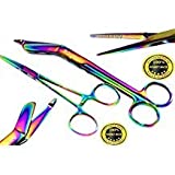 New Premium Lister Bandage Scissors 5.5 inches Plus Hemostat Forceps Straight Multi Color Rainbow Color Stainless Steel Set of 2