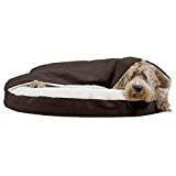 Furhaven Orthopedic Pet Bed for Dogs and Cats - Sherpa and Suede Snuggery Blanket Burrow Nest Dog Bed with Removable Washable Cover, Espresso, 35-Inch