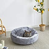 Uozzi Bedding Cat Bed Plush Dog Bed Faux Fur Cushion Donut Cuddler with Attached Pet Blanket Super Warm for Winter Machine Washable 23 inch Covered Pet Bed