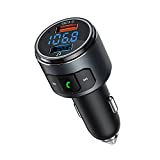 Virfine Bluetooth FM Transmitter for Car, V5.0 Bluetooth Car Adapter, Bluetooth Radio for Car, MP3 Player with QC3.0 Quick Charge, Hands Free Calling, 2 Playing Modes, Blue led Display