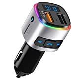 Bluetooth FM Transmitter for Car, SONRU Car Radio Bluetooth Adapter Music Player Kit, Support QC3.0 USB Charging, Handsfree Call, Siri Google Assistant, SD Card/U Disk, 7 Color Lights/LED Voltmeter