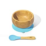 Avanchy Bamboo Baby Bowl & Spoon - Baby Cutlery - Bamboo Kids Bowl - BPA Free Bowl - Bamboo Kids Utensils - Baby Bowl and Spoons Set, Blue - 5" x 3"