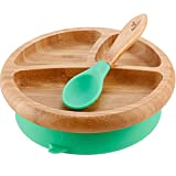 Avanchy Bamboo Baby Plate - Silicone Suction - Suction Plates and Bowls for Toddlers - 9 Months and Older - 7" x 2" (Green)