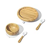 Avanchy Bamboo Baby Plate, Bamboo Bowl & 2 Spoons - 9 Months and Older - Bamboo Plate - Suction Plates and Bowls for Toddlers (White)