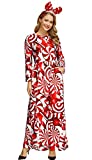 Christmas Women Gifts Party Xmas Santa Claus Cosplay Flared Printed Maxi Longsleeve Dress Xmas Candy XL