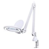 (New Model) LED Magnifying Lamp with Clamp, Kirkas 5" Diameter 2.25X Real Glass Lens Super Bright Stepless Dimming Daylight Magnifying Glass with Light, Magnifier for Crafts, Reading, Repair- White