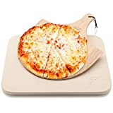 HANS GRILL PIZZA STONE | Rectangular Pizza Stone For Oven Baking & BBQ Grilling With Free Wooden Peel | Extra Large 15 x 12" Inch Durable Cordierite Cooking Stone.