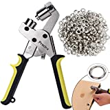 Preciva Grommet Tool Kit, Portable Handheld Hole Punch Pliers Grommet Kit, Hand Press Machine Manual Puncher with 500pcs Silver Grommets of 3/8 Inch (10mm)