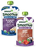 Sprout Organic Baby Food, Stage 4 Toddler Smoothie Pouches, Blueberry Banana & Berry with Coconut Milk Variety Pack, 4 Oz Purees (Pack of 12)