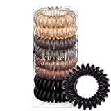 Kitsch Spiral Hair Ties, Coil Hair Ties, Phone Cord Hair Ties, Ponytail Hair Coils No Crease - 8 pcs, Brunette