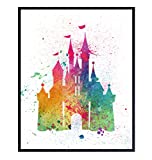 Cinderella Castle - Fairy Tale Princess Wall Art Print – 8x10 Poster – Cool Gift For Boys or Girls Bedroom, Baby Room or Nursery - Unique Watercolor Home Decor and Room Decoration – Unframed Picture