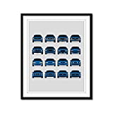 Ford Mustang Car Poster Print Inspired by History and Evolution of Ford Mustang Generations: Performance Blue, 8x10" Satin Print (Unframed)