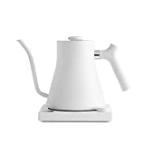 Fellow Stagg EKG Electric Gooseneck Kettle - Pour-Over Coffee and Tea Pot, Stainless Steel, Quick Heating, Matte White, Handle, 0.9 Liter