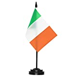 ANLEY Ireland Deluxe Desk Flag Set - 6 x 4 Inch Miniature Irish Desktop Flag with 12" Solid Pole - Vivid Color and Fade Resistant - Black Base and Spear Top