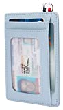 NEUX Small RFID Blocking Minimalist Credit Card Holder Pocket Slim Wallets for Men & Women, Pw Leather Light Blue