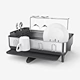 simplehuman Kitchen Dish Drying Rack With Swivel Spout, Fingerprint-Proof Stainless Steel Frame, Grey Plastic, 2021 Model