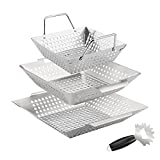 Uniflasy 3 Pack Grill Basket Set for Outdoor Grilling with Handle, Heavy Duty Stainless Steel Large/Medium Vegetable Grilling Basket Set for Veggie, Kabobs, Seafood Accessories for All Grills & Smoker