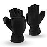 OZERO Winter Gloves 3M Thinsulate Fingerless Convertible Thermal Mittens Insulated Polar Fleece Windproof for Running/Cycling/Walking Dogs Warm for Man and Women (Medium,Black)
