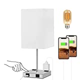 Touch Table Lamp with USB Ports and Outlets, Kakanuo Touch Bedside Lamp with Dual USB Charging Ports and 2 Prong Outlets, 3 Way Dimmable Nightstand Lamp for Bedroom and Living Room (LED Bulb Included)