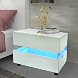 LED Nightstand with 1 Drawers, Bedside Table with Drawers for Bedroom Furniture, Side Bed Table with LED Light, White
