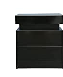 Bedside Table Nightstand, Large Capacity High Gloss Led Lights Nightstand Bedside Table with 2 Drawers for Bedroom Adjustable Backlight 50x45x33cm/19.68x17.7x13 Inch Black