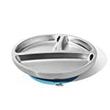 Avanchy Toddler Stainless Steel Silicon Suction Plate - Suction Bowls - Silicon Suction - 9 Months and Older - 8.5" x 2.5" (Blue)