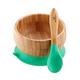 Avanchy Bamboo Baby Bowl & Spoon - Baby Cutlery - Bamboo Kids Bowl - BPA Free Bowl - Bamboo Kids Utensils - Baby Bowl and Spoons Set, Green - 5" x 3"