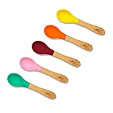 Avanchy Bamboo Baby Spoons - Bamboo and Silicone Baby Spoons - Soft Tip Baby Spoons - 5 Pack - 5.5" L x 1.25" W (Pink, Green, Orange, Yellow, Magenta)
