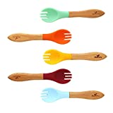 Avanchy Bamboo Baby Forks Set - BPA Forks - Bamboo and Silicone Toddler Fork - 5.5" L x 1.25" W - 5 Pack (Rainbow Baby Gift Set)