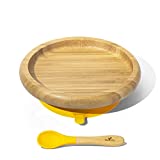 Avanchy Bamboo Classic Baby Plate & Spoon - 9 Months and Older - Bamboo Plate - Silicone Suction - 8" x 2.5" (Yellow)