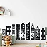 Wallency City Skyline Wall Decal - Various Colors - Nine Geometric Buildings Silhouettes - Removable Vinyl Stickers