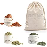 LIVE BY BEING Mini Facial Mask Trio Sampler Spa Gift Set – Gentle enough for all Skin Types, Great as Bridesmaids & Christmas Gifts, or in Gift Baskets, Includes Cotton Muslin Bag & Wooden Spoon