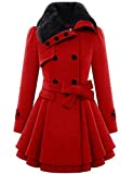 Zeagoo Women Long Sleeve Faux Fur Lapel Double-Breasted Thick Wool Coat, Red , Small, Red, Small