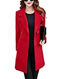 Omoone Women's Long Sleeve Slim Fit Warm Winter Wool Blend Pea Coat Overcoat(1056-Red-S)