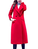 Tanming Women's Notch Lapel Double Breasted Wool Blend Mid Long Pea Trench Coat (Red, Small)