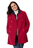 Woman Within Women's Plus Size Wool-Blend Double-Breasted Peacoat - 18 W, Classic Red