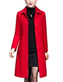 Jenkoon Women's Wool Trench Coat Winter Long Thick Overcoat Walker Coat (Red, Medium)