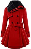 Chigant Women's Winter Pea Coat Double Breasted Coat Faux Fur Jacket Parka (Red, XX-Large)