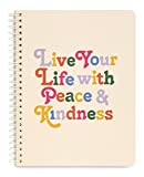 Ban.do Rough Draft Mini Spiral Notebook with Saying, 9" x 7" with Pockets and 160 Lined Pages, Live Your Life with Peace and Kindness