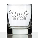 Uncle Est 2021 - Whiskey Rocks Glass Gift for First Time Uncles - Decorative 10.25 Oz Glasses