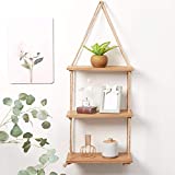 SAND MINE 3 Tier Wood Hanging Shelf, Floating Wall Swing Storage Shelves, Jute Rope Organizer Rack, Wall Shelf Plant Shelf Rope Shelf Storage Shelf Swing Shelf Floating Shelves Handmade Shelves