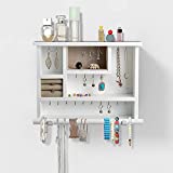 ROSE BLOOM Hanging Wall Mounted Jewelry Organizer Wooden Jewelry Display Rack with Removable Bracelet Rod, Shelf and Hooks for Earring Ring Necklace Bracelets Accessories Bangles(White)