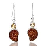 925 Sterling Silver Earrings for Womens & Girls, Drop & Dangle Earrings, Citrine, Ammonite Fossil Earrings Gift for Womens, Mom, Hypoallergenic Earrings For Sensitive Ears, Boho Earrings