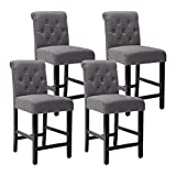 GOTMINSI 24 Inch Fabric Counter Height Barstool,Set of 4 Upholstered Back Bar Chair with Button Tufted Decoration and Wooden Legs, Leisure Style Bar Chairs (Grey)