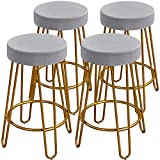 Yaheetech Bar Counter Height Stools Home Barstoosl with Upholstered Velvet Round Backless Seat and Hairpin Legs Set of 4, Grey