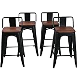 24 Inch Metal Bar Stools Counter Stool Modern Barstools Industrial Bar Stools Set of 4 (24 inch, Black)