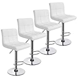 Yaheetech X-Large Bar Stools - Square PU Leather Adjustable Counter Height Swivel Stool Armless Chairs Set of 4 with Bigger Base,White
